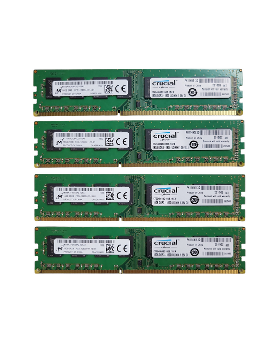 Lot of 4x - 16GB MICRON 2Rx8 PC3L-12800U-11-13-B1 MT16KTF2G64AZ-1G6A1 %