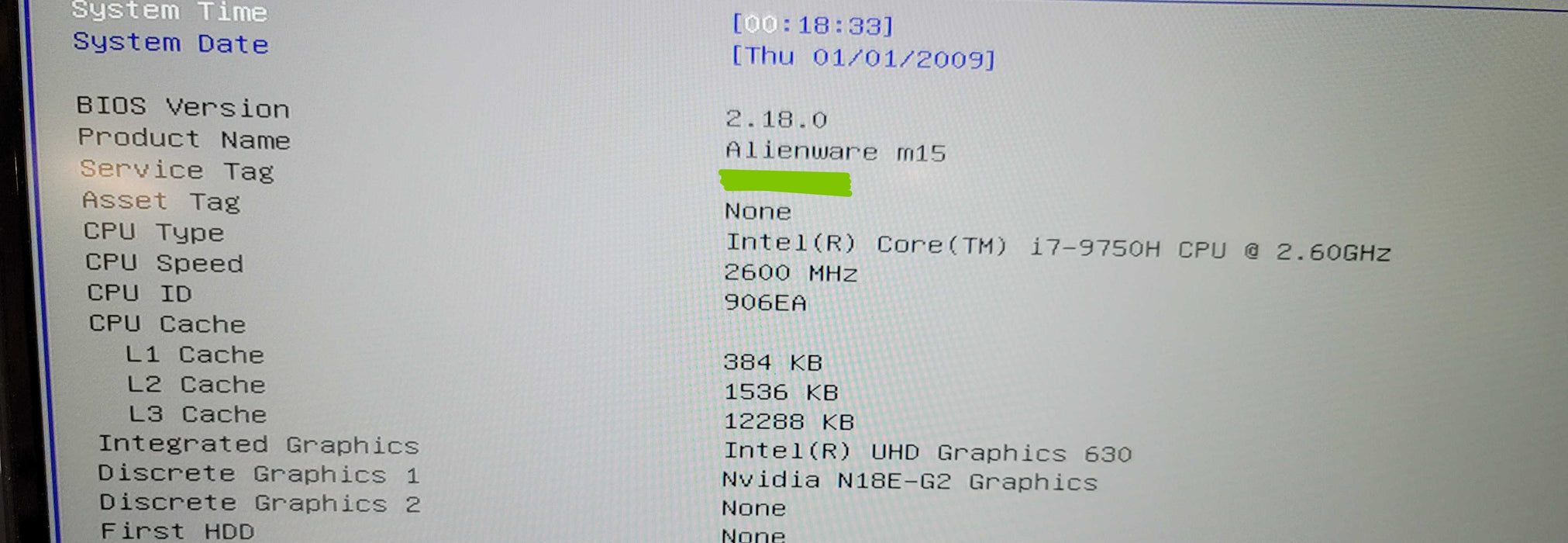 Alienware M15 i7-9750H 32GB DDR4 RTX 2070 Max Q NO SSD FOR PARTS/REPAIR  β Lap200