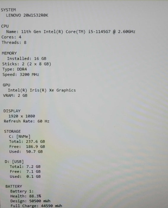 Lenovo ThinkPad T14 Gen 2 i5-1145G7 16GB DDR4 256GB NVMe READ β Lap200