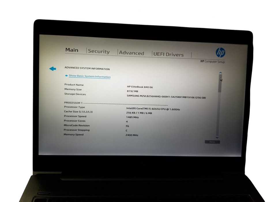 HP EliteBook 840 G6 i5-8265U @1.60GHz 8GB RAM 256GB SSD  Lap200