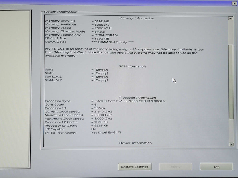 Dell OptiPlex 3070 SFF i5-9500@3.00 GHz 8GB RAM NO HDD Q