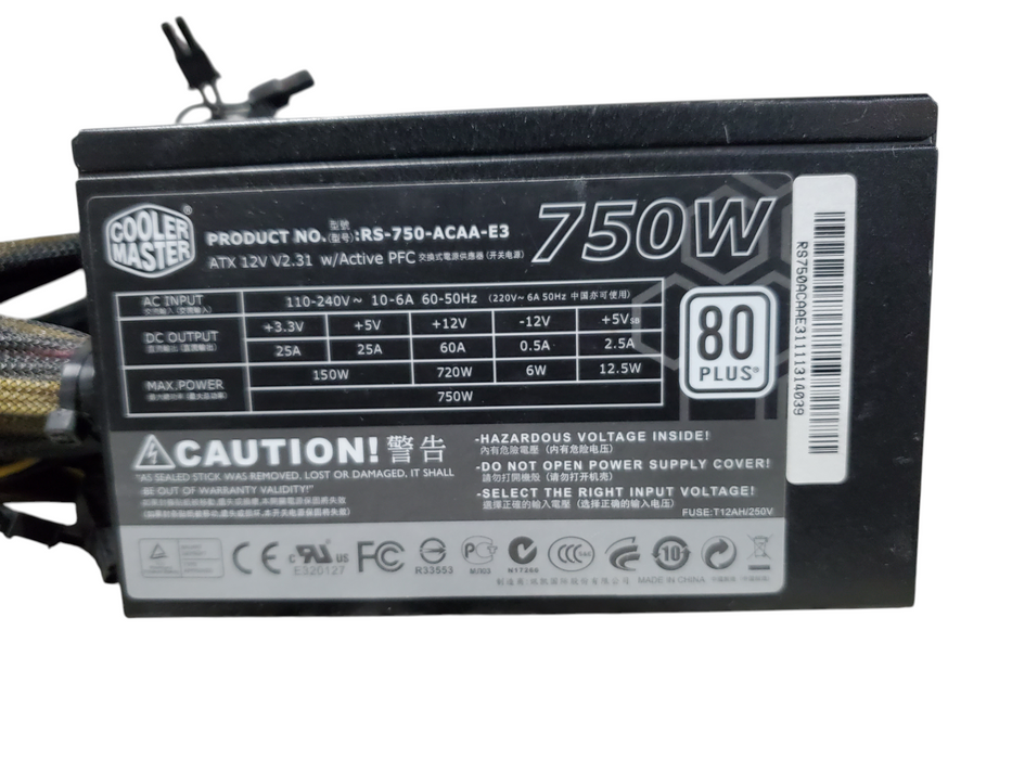 Cooler Master GX 750W ATX 24 Power Supply 80PLUS