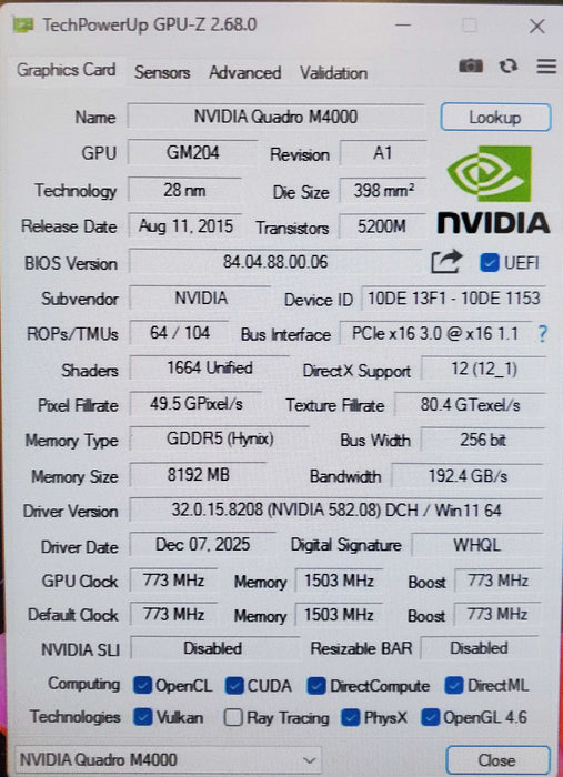 NVIDIA Quadro M4000 8GB GDDR5 Graphics Card - 4xDP