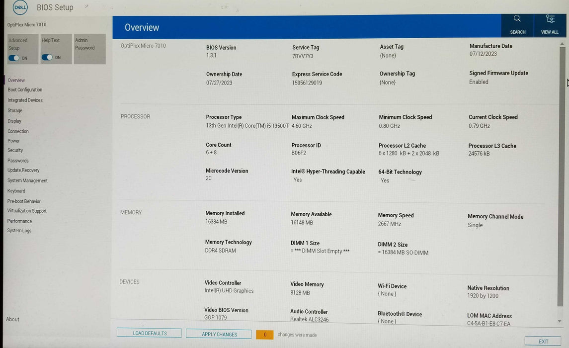 Dell OptiPlex Micro 7010 w/ 13th Gen intel i5-13500T, 16GB RAM - 256GB NVMe