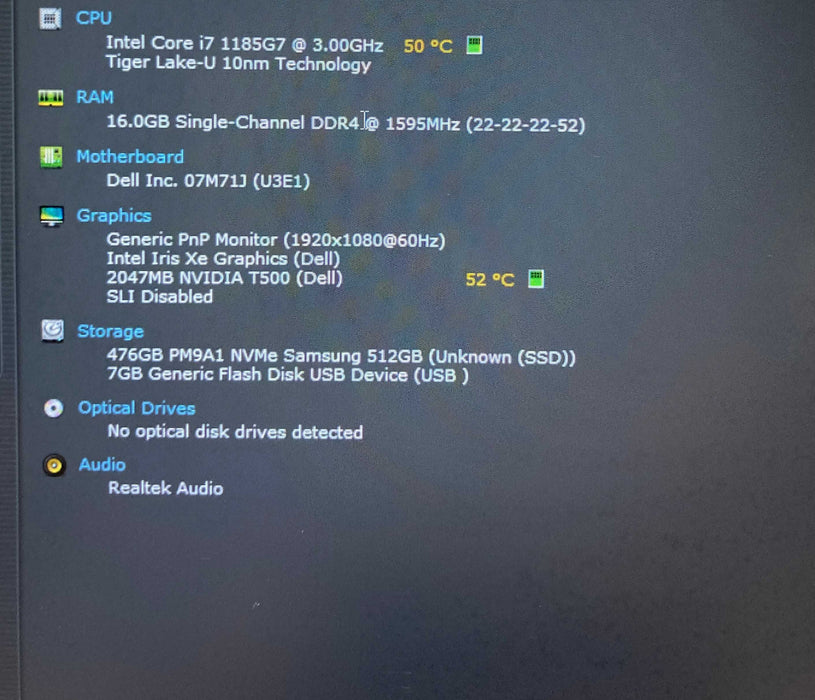 Dell Precision 3560 i7-1185G7 NVIDIA T500 2GB GPU 16GB RAM 512GB SSD READ  Lap200