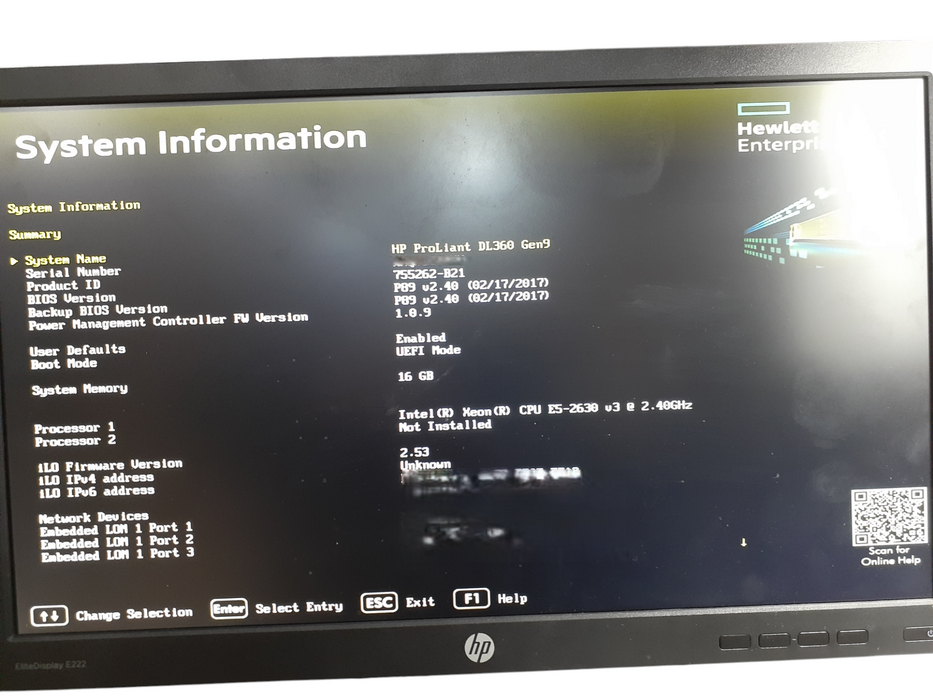 HPE PROLIANT DL360 Gen9 Xeon E5-2630 v3 2.40GHz 16GB RAM