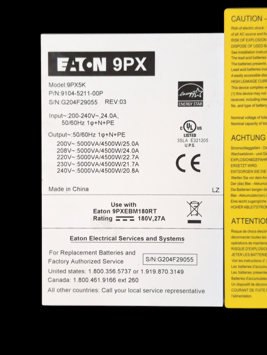 EATON 9PX5K 3U Rack UPS 9104-5211-00P READ  -