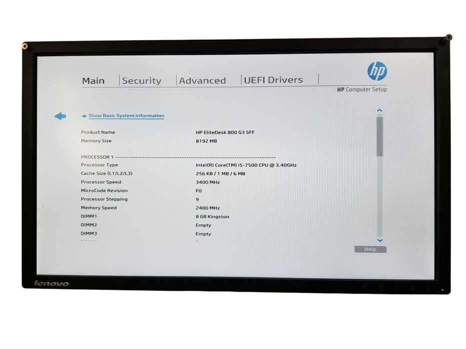 HP EliteDesk 800 G3 SFF | i5-7500 @3.40GHz, 8GB DDR4, 256GB NVMe