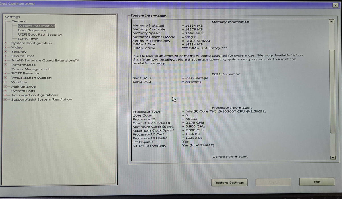 Dell OptiPlex 3080 Micro | Intel Core i5-10500T, 16GB DDR4, 256GB NVMe )