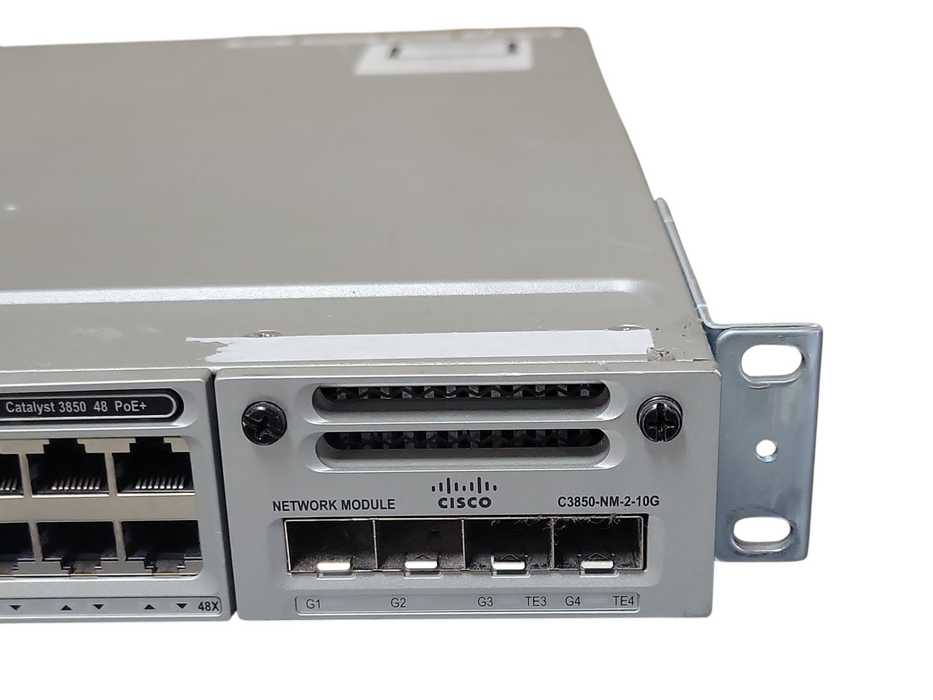 Cisco WS-C3850-48PW-S 48-Ports Gig PoE w/ C3850-NM-2-10G, 1x PSU _