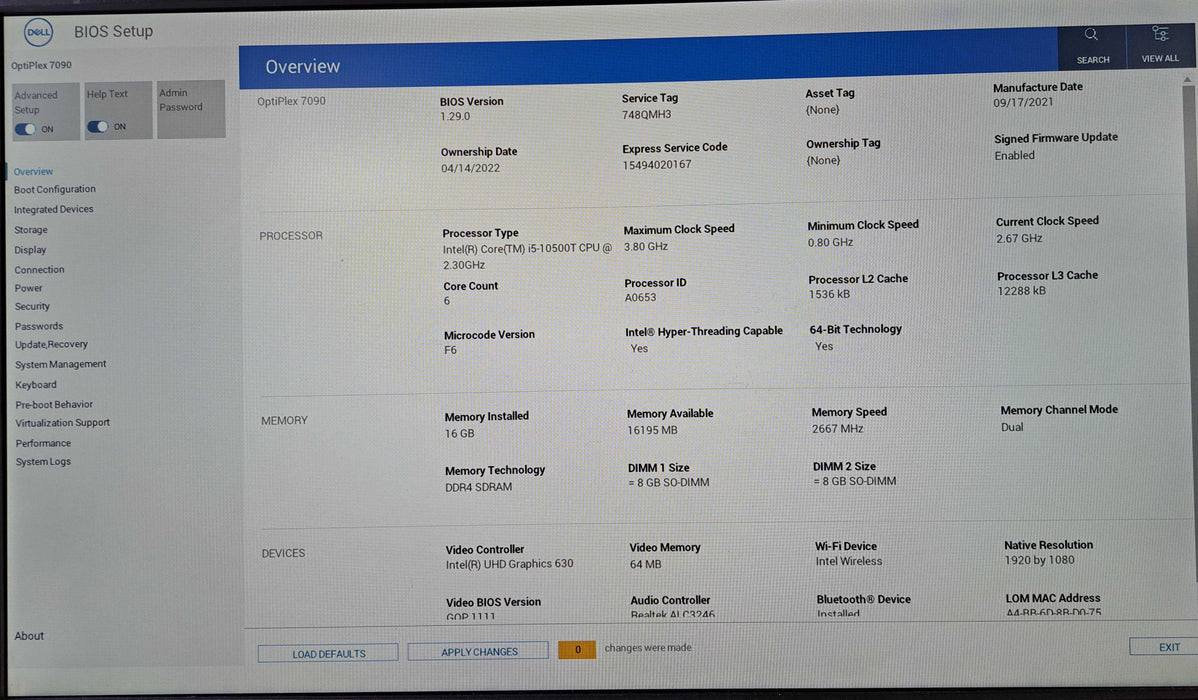 Dell OptiPlex 7090 Micro | i5-10500T @2.30GHz, 16GB DDR4, 256GB NVMe, Wi-Fi )