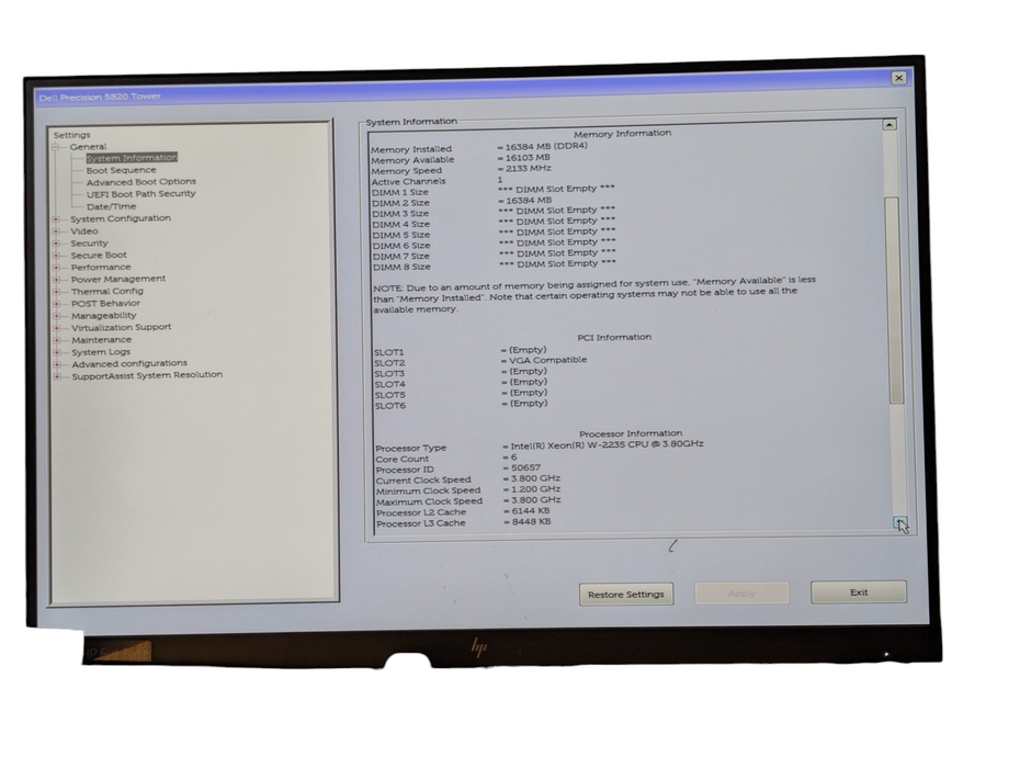 DELL Precision 5820 Intel Xeon W-2235 16GB RAM 256GB SSD Quadro K2200 4GB  -