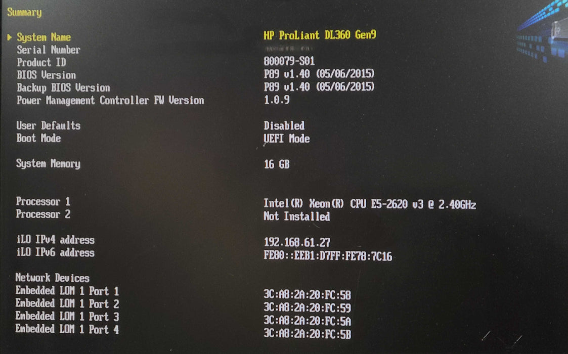HP ProLiant DL360 Gen9 - Xeon E5-2620 v3 16GB DDR4 P440ar 2x 500W PSU
