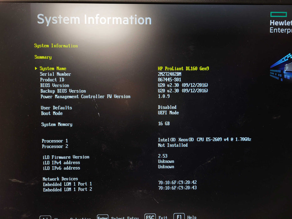 HP DL160 Gen9 1U 8x 2.5", Xeon E5-2609 v4 1.7GHz, 16GB DDR4, HBA H240 $