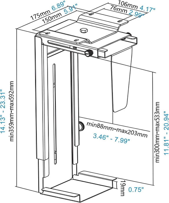 PrimeCables Adjustable Under-Desk/Wall CPU Mount