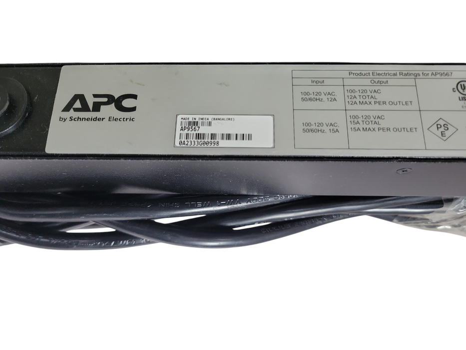 APC AP9567 Basic Zero U Rack-Mount PDU Power Distribution Strip 120V 15A _