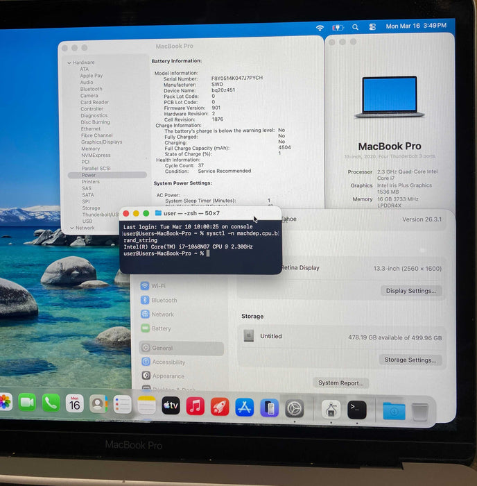 Apple MacBook Pro 13" 2020 i7-1068NG7 For Parts/Repair READ