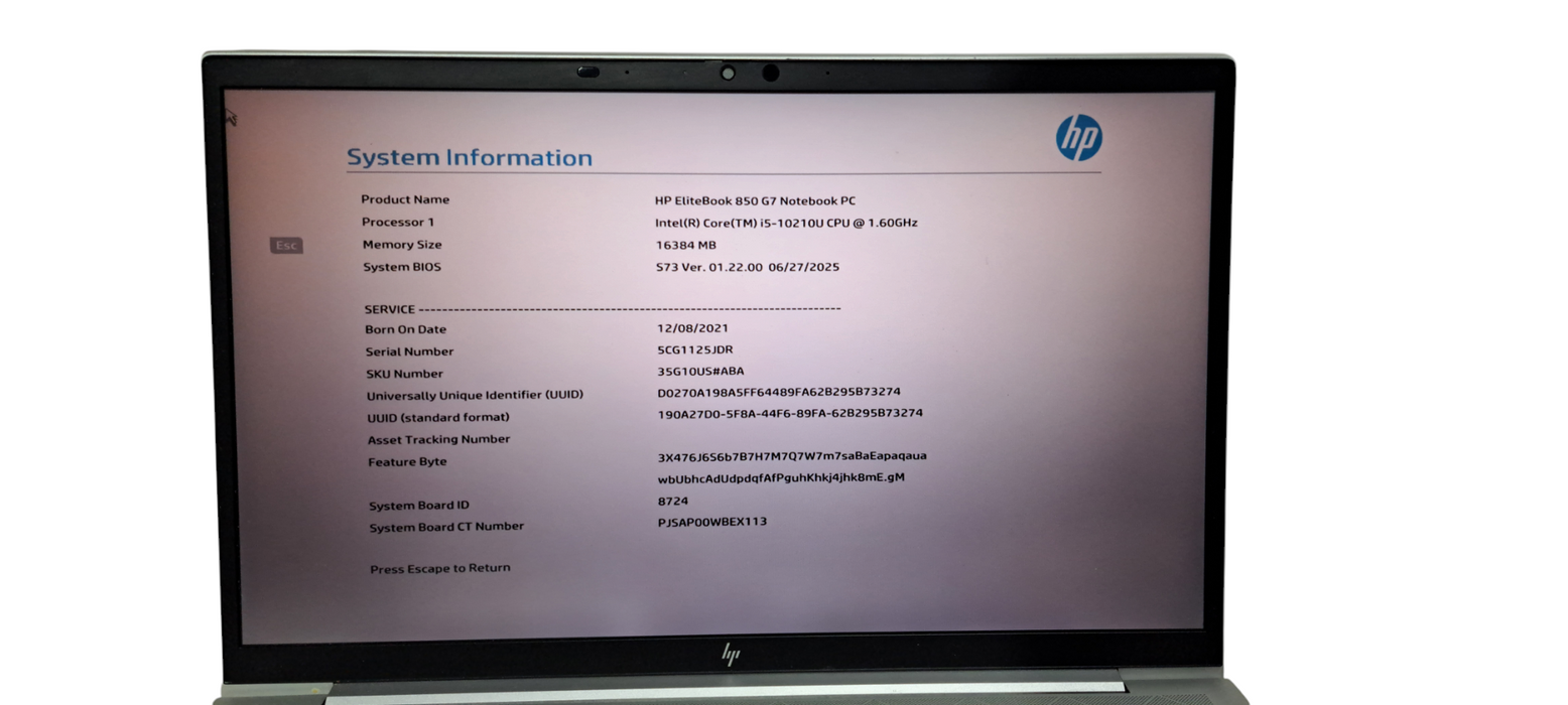 HP EliteBook 850 G7 i5-10210U|16GB RAM|256GB NVMe| READ W/AC   Lap200