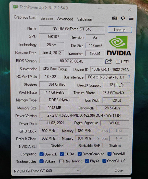 XFX GeForce GT 640 2GB DDR3 GT-640N-CDF3 Graphics Card
