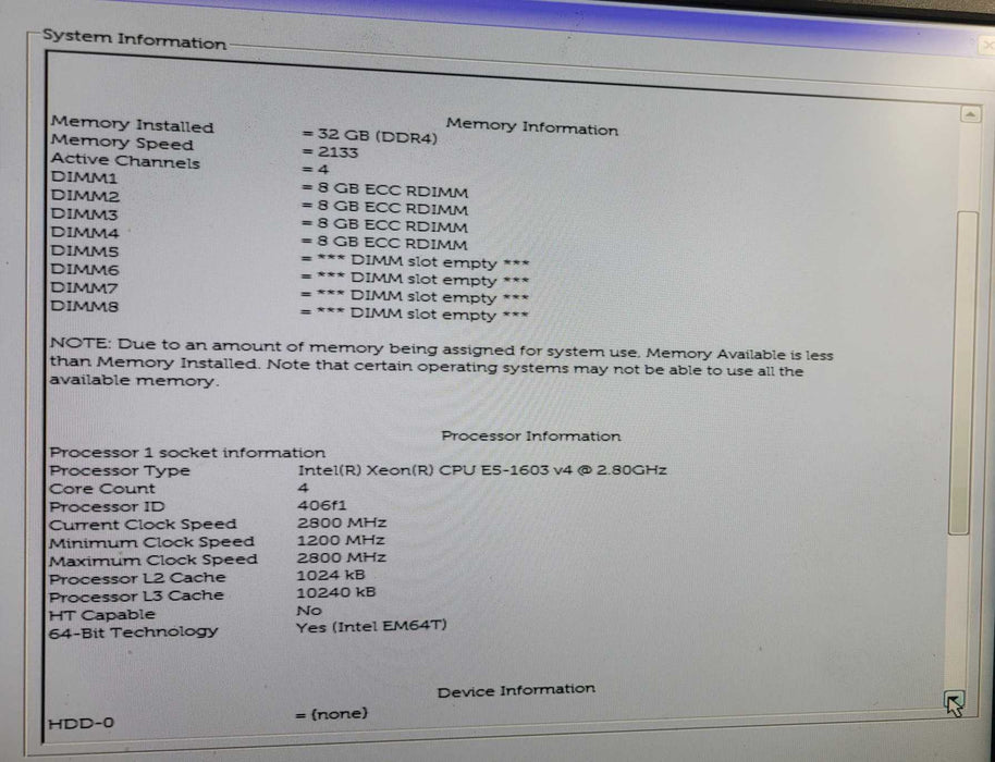 Dell Precision Tower 5810 Xeon E5-1603 v4 @2.80GHz 32GB DDR4 | NO HDD