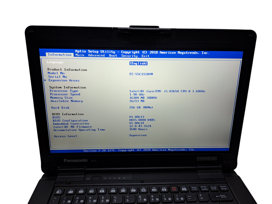 Panasonic Toughbook FZ-55 Touch | Core i5-8365U 16GB DDR4 256GB NVMe 3540HR ) Lap200