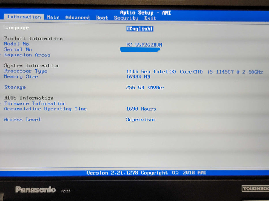 Panasonic ToughBook FZ-55 MK2 i5-1145G7 16GB RAM 256GB NVMe READ 1690 hrs β β