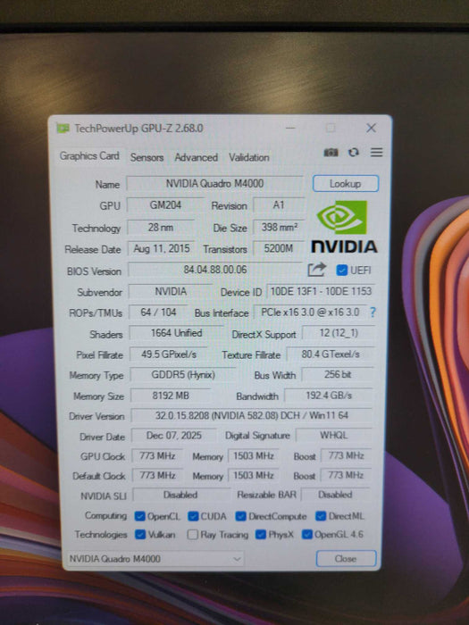 NVIDIA Quadro M4000 8GB GDDR5 Graphics Card - 4xDP !