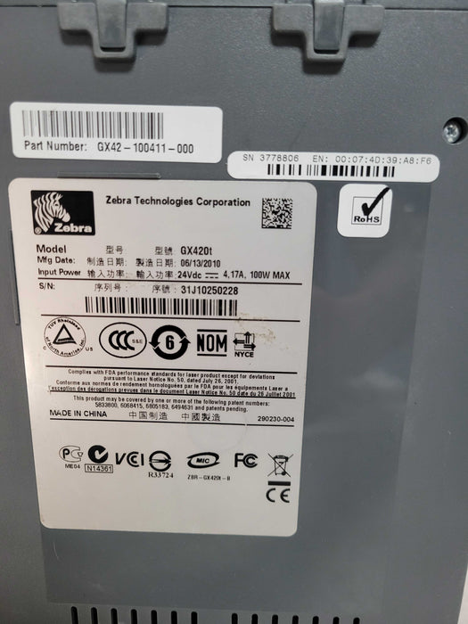 Zebra GX420t GX42-100411-000 Label printer, READ _