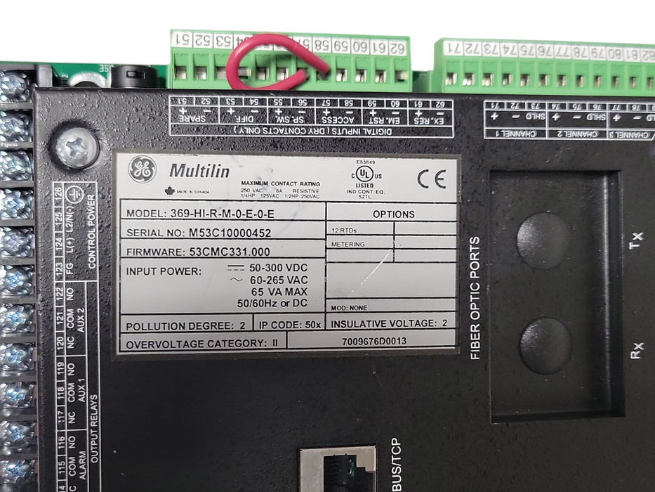 GE Multilin 369 Motor Management Relay 369-HI-R-M-0-E-0-E F/W: 53CMC331.000 _