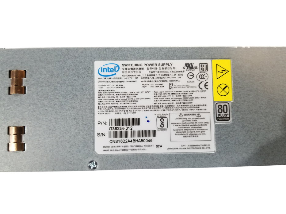 Lot 2x Intel 1600W 80 Plus Platinum Switching Power Supply G36234-012 Q