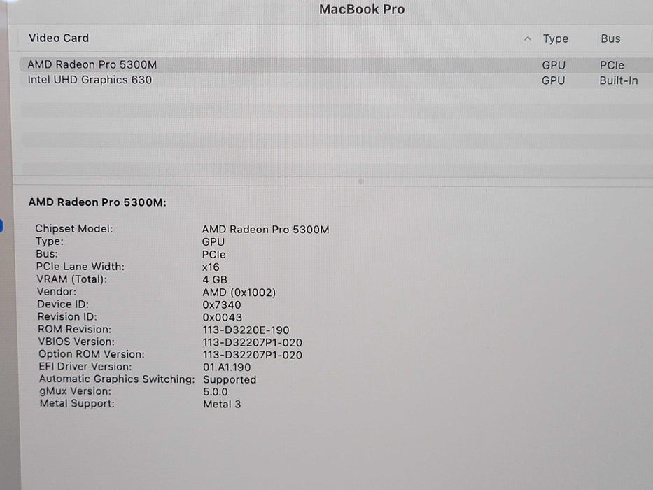 Apple Macbook Pro 2019 16" 6-Core i7-9750H@ 2.6GHz 16GB DDR4 500GB SSD GPU