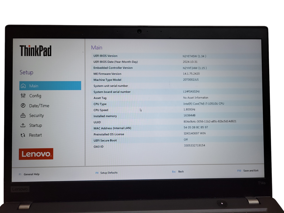 Lenovo ThinkPad T14s Core i7-10510U@1.8GHz 16GB RAM 256GB SSD ! Lap200