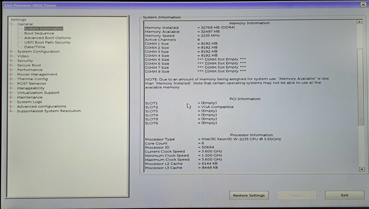 Dell Precision 5820 Tower | Xeon W-2133 @3.60GHz, 32GB DDR4, WX 7100 8GB )