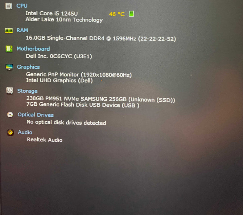 Dell Latitude 5530 15" Core i5-1245U@1.60GHz 16GB RAM 256GB SSD READ  Lap200