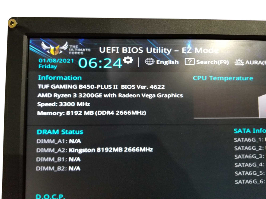 COMBO ASUS TUF GAMING B450 PLUS II + AMD Ryzen 3 3200GE / NO RAM / NO MB Cover