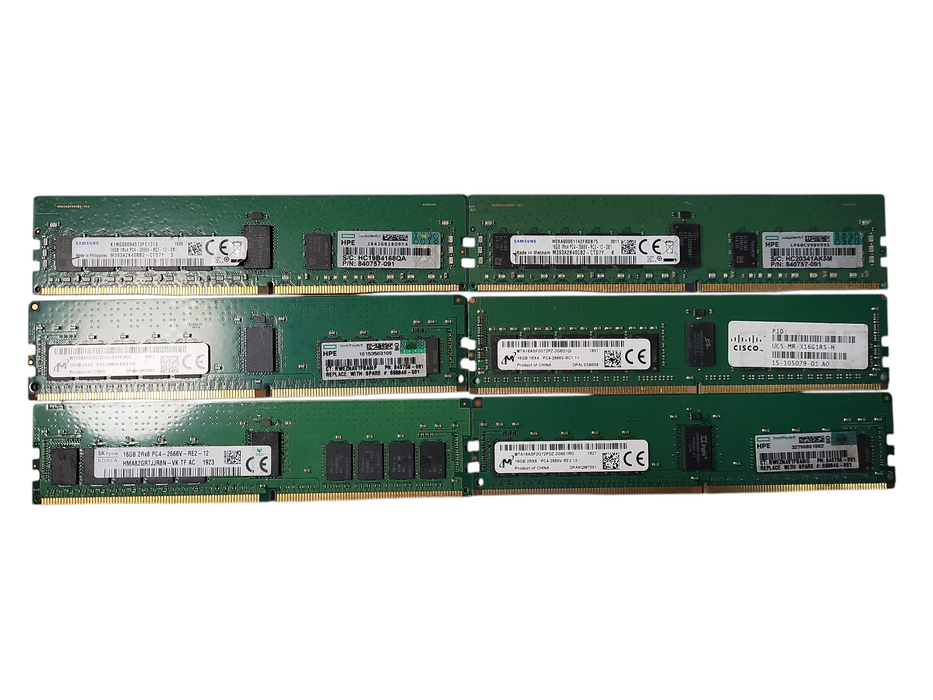 Lot of 6x Various brands 16GB PC4-2666V-R DDR4 Server Memory $
