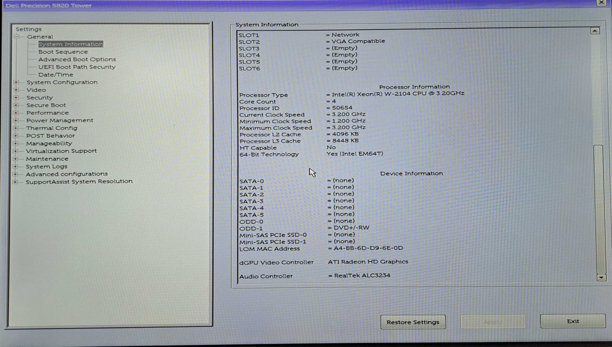 Dell Precision 5820 Tower | Xeon W-2104, 32GB DDR4, WX 5100 8GB, 950W, Wi-Fi )