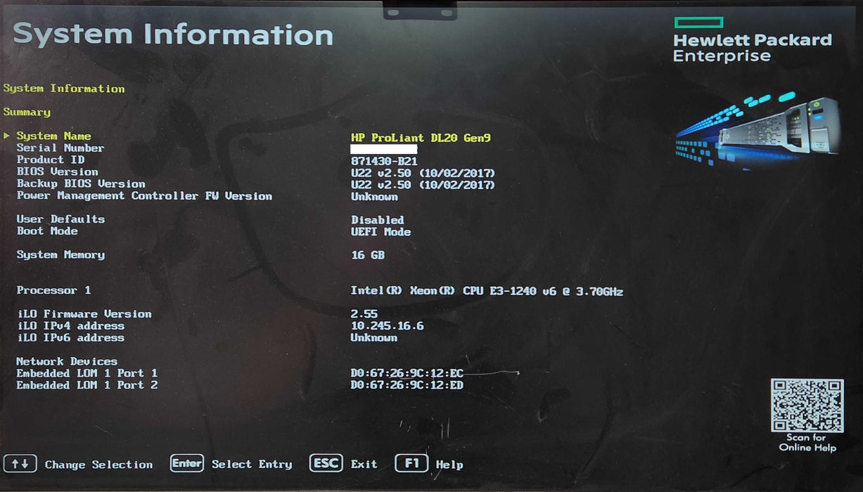 HP DL20 Gen9 1U 4x2.5", Xeon E3-1240 v6 3.70GHz, 16GB RAM, H240 & B140i