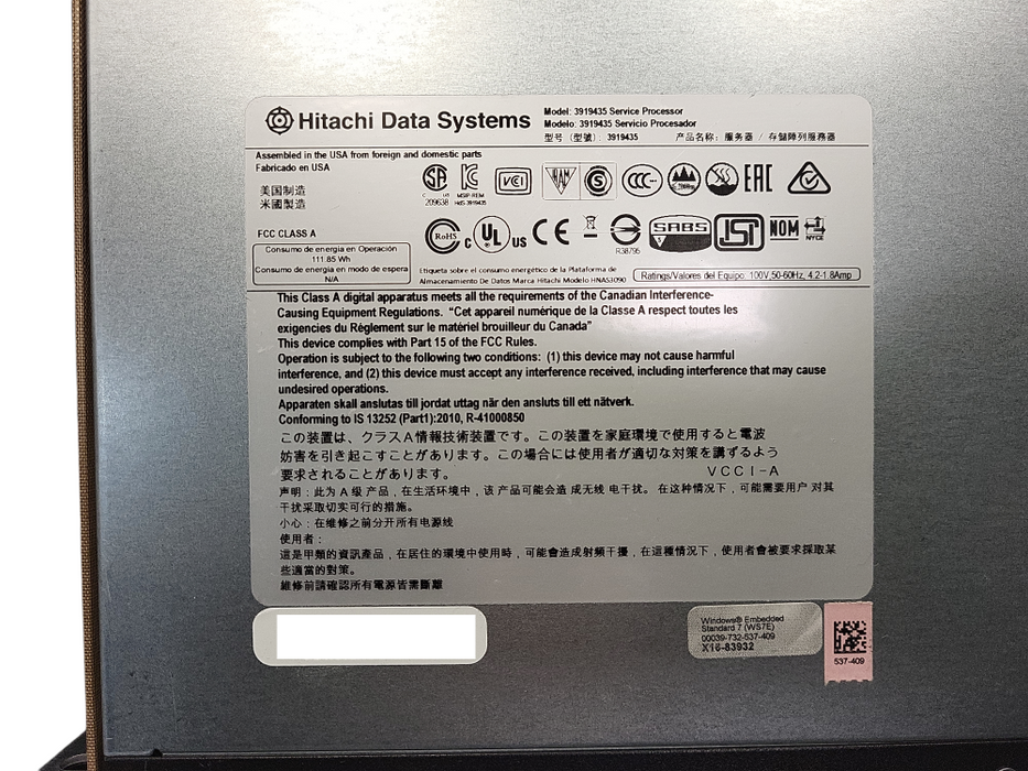Hitachi Data Systems 3919435 Service Processor G1820 CPU 8GB RAM 2TB HDD Q$