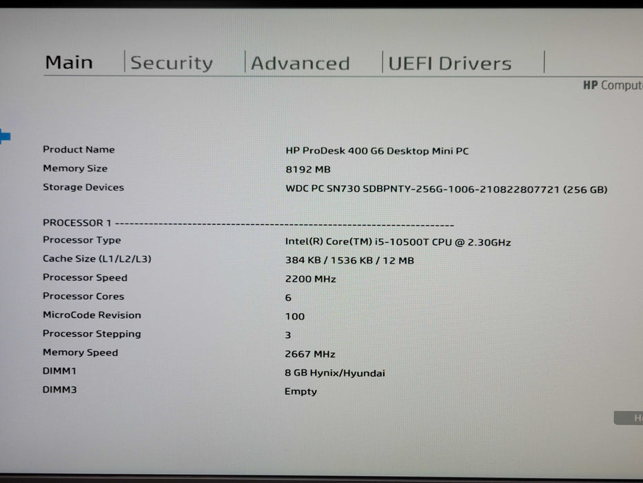 HP ProDesk 400 G6, i5-10500T 2.30GHz, 8GB DDR4, 256GB NVMe, w/ Power adapt _