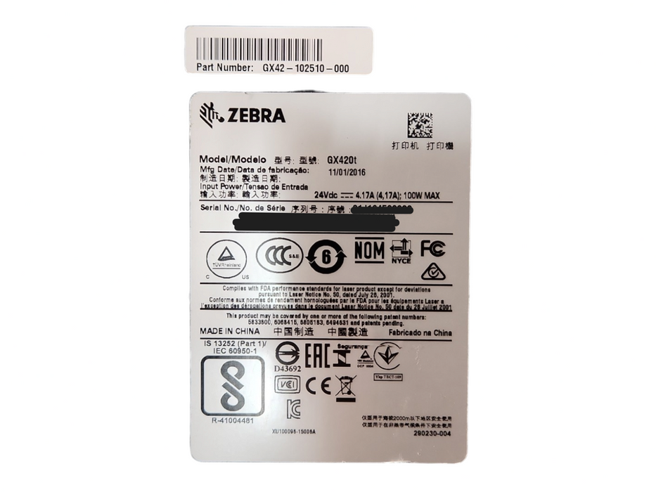 Zebra GX420T Thermal Label Printer GX42-102510-000 | Tested