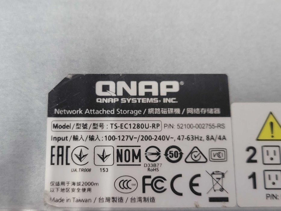 QNAP NAS Server TS-EC1280U-RP 12x 4TB Hard Drives, 2x PSU _