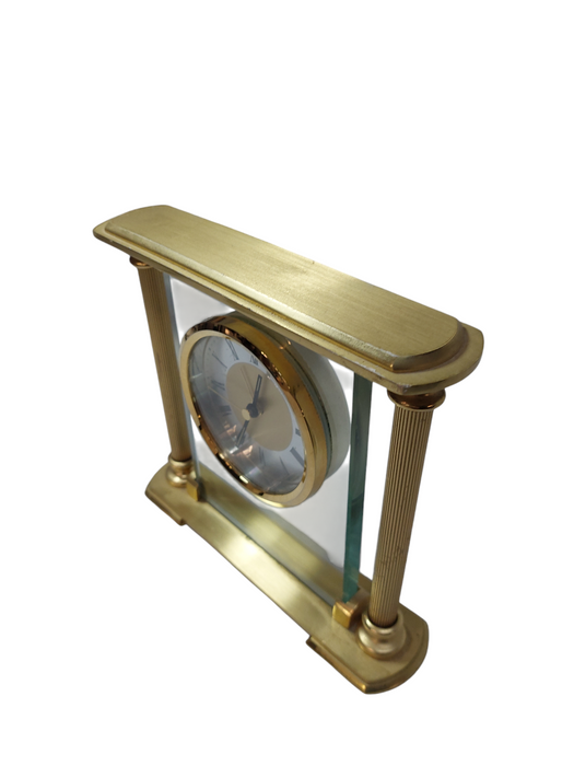 Brass & Glass Mantel /Desk/ Shelf Clock  =