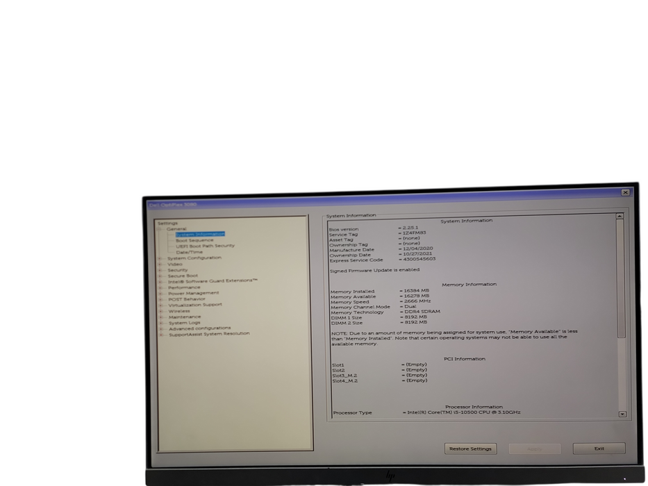Dell OptiPlex 3080 SFF i5 - 10500 @ 3.10GHz 16GB DDR4 Ram  Qθ
