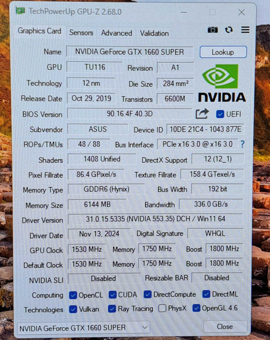 Asus GeForce GTX 1660 SUPER Phoenix 6GB GDDR6 Graphics Card )