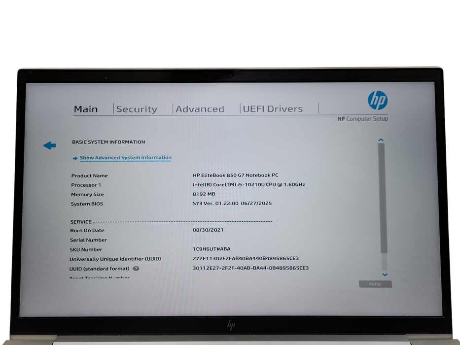HP EliteBook 850 G7 Core i5-10210U @1.60GHz 8GB RAM 256GB NVMe ! Lap200