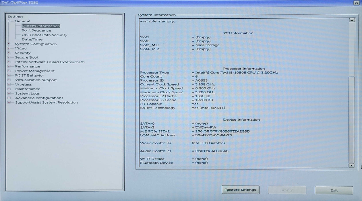Dell OptiPlex 3080 SFF, i5-10505 3.20GHz, 16GB DDR4, 256GB NVMe