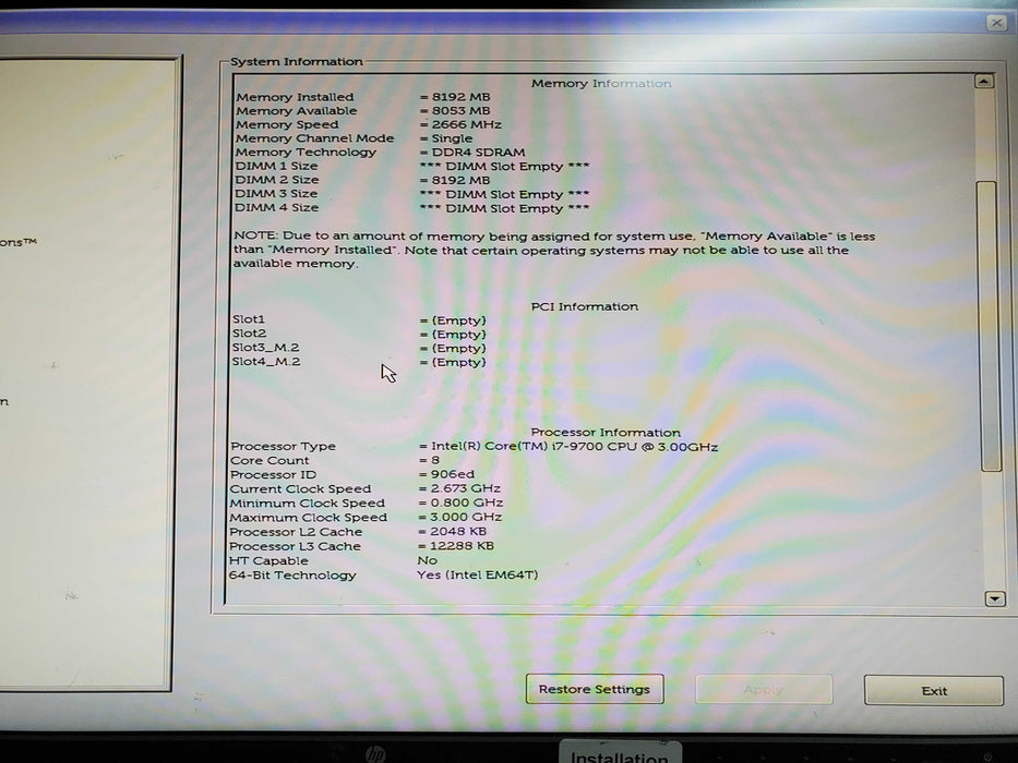 Dell OptiPlex 7070 SFF i7 - 9700 @ 3.00GHz 8GB DDR4 Ram NO HDD