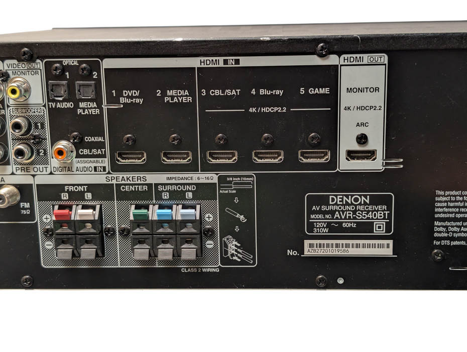 DENON AVR-S540BT 5.2 Surround 4K AV Home Theatre Receiver with Bluetooth -