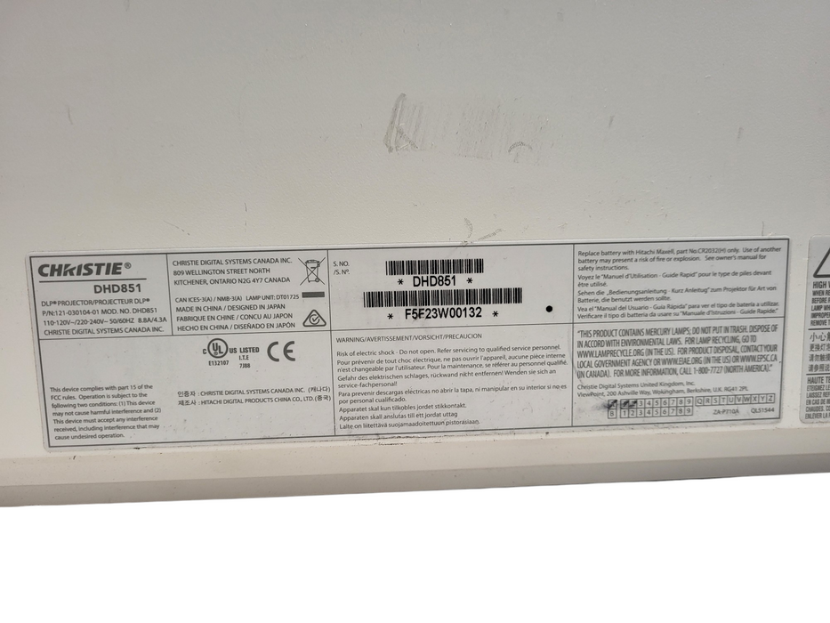 Christie DHD851-Q DHD851 1080P HD Projector, 7200 LUMENS No lens READ $